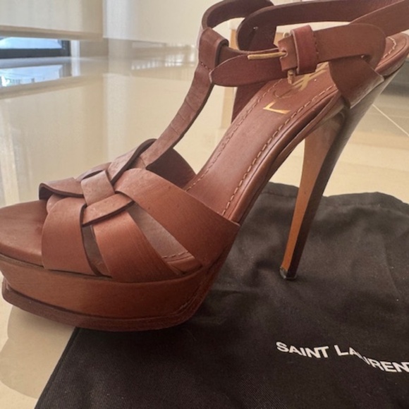 Yves Saint Laurent Tribute Platform Sandals, Wood effect, 37 - Picture 3 of 9